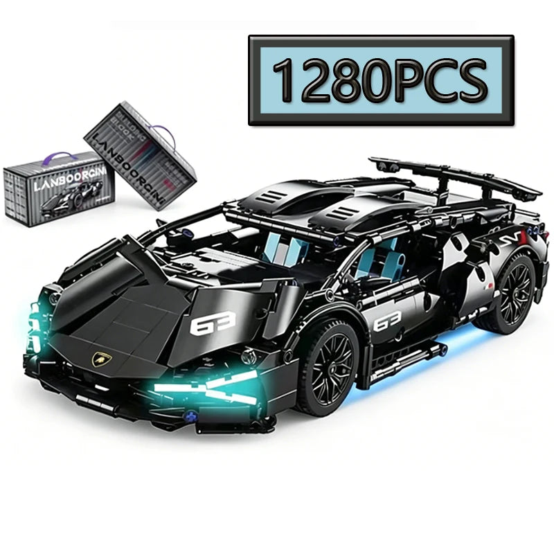 1280PCS Black Samurai Remote Control Sports Car Model DIY Building Blocks Racing Puzzle Toy for Children Gift