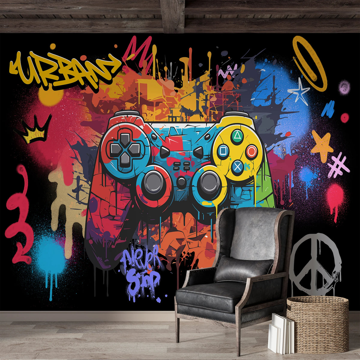 Milofi Custom 3D Wallpaper, Mural, Graffiti, Colorful Painting, Game Console Background Wall Decoration Painting