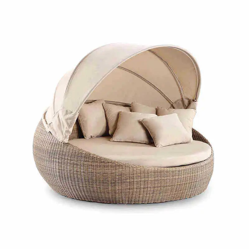 HYS outdoor rattan large round bed garden courtyard balcony bed recliner leisure creative lazy rattan chair sofa bed furniture