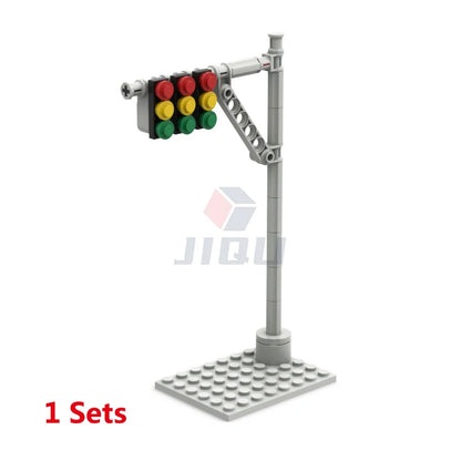 City Traffic Lamp Signpost Railway Barrier Building Blocks MOC Street View Accessories Bricks Speed Limit Indicator Warning Toys