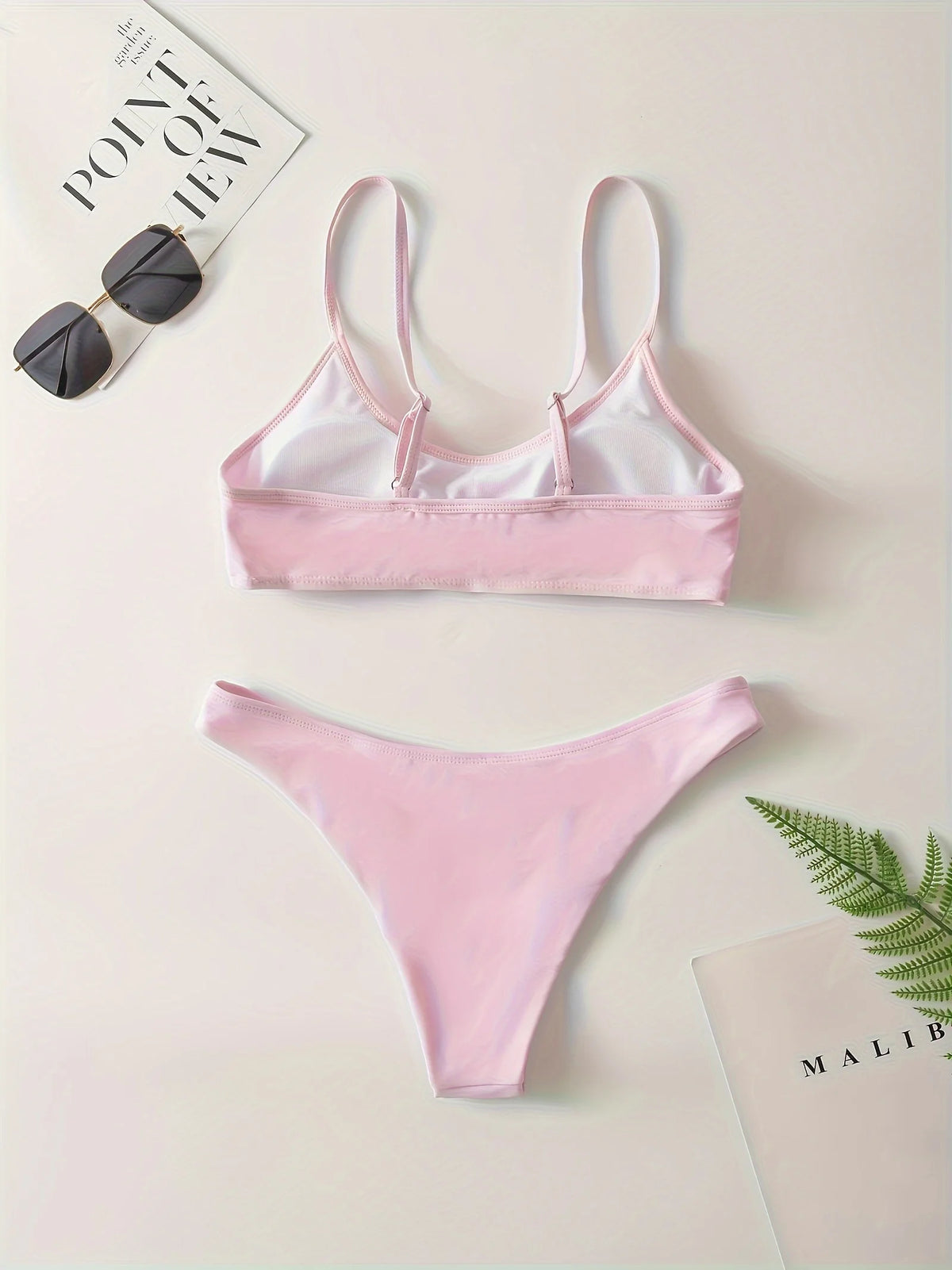 Adult women's fashionable solid color bra bikini - adjustable shoulder straps, suitable for slim fit swimsuits on beach vacation