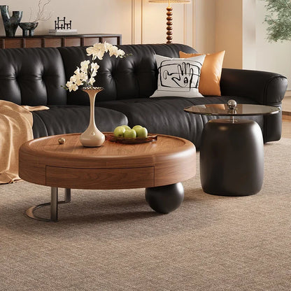 Round Wabi Sabi Coffee Table Glamour Classic Vintage Storage Coffee Table Aesthetic Modern Table Basse Living Room Furniture
