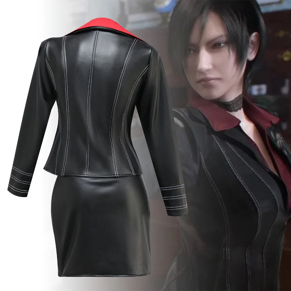 Movie Biohazard Resident Damnation Ada Wong Cosplay Costumes Black Faux Leather Jacket Skirt For Women