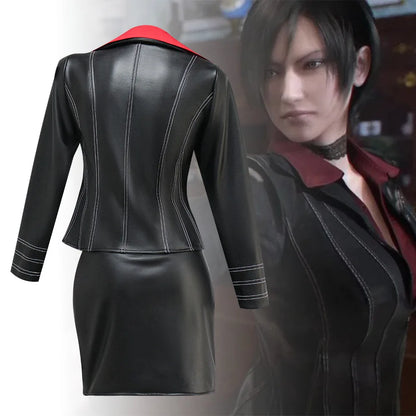 Movie Biohazard Resident Damnation Ada Wong Cosplay Costumes Black Faux Leather Jacket Skirt For Women