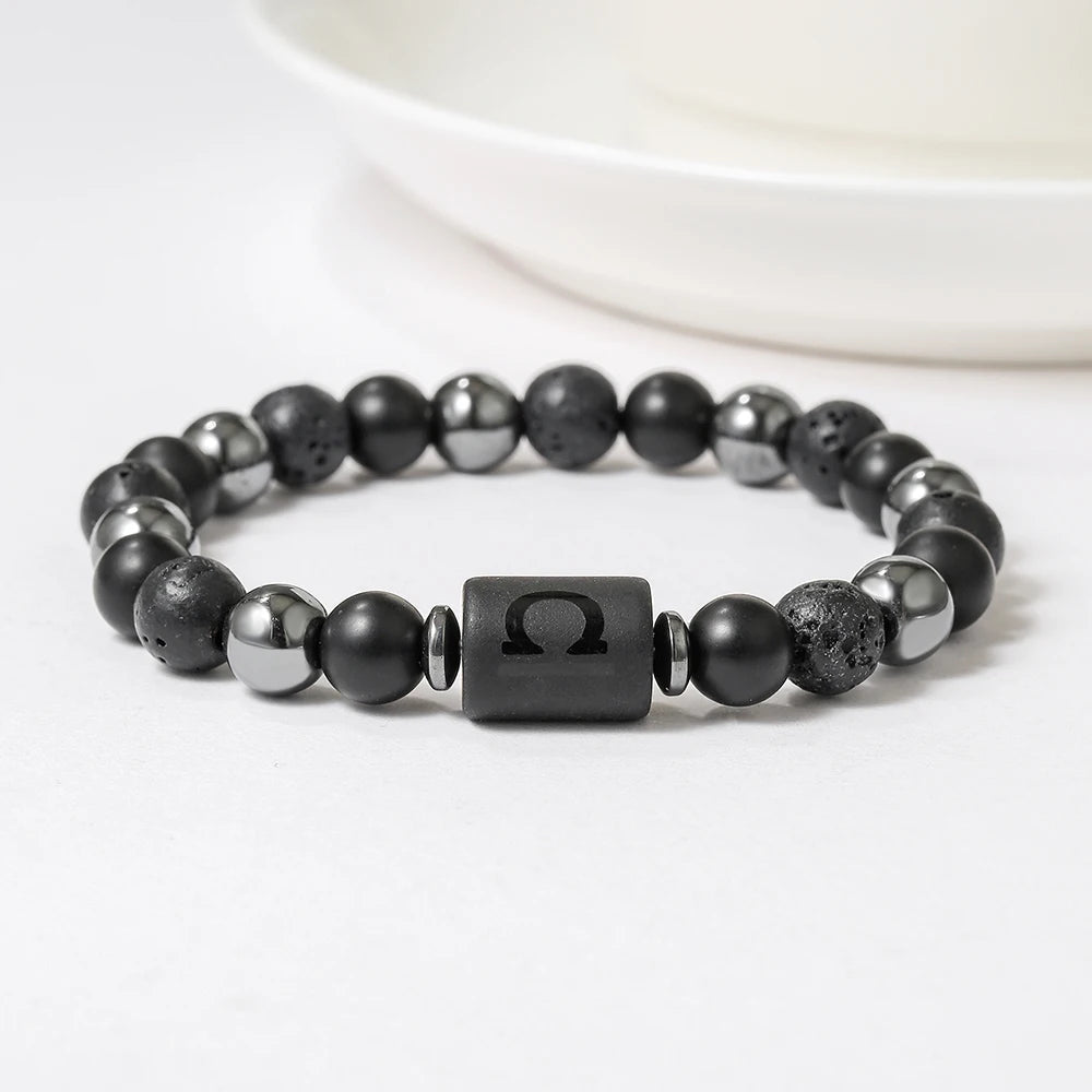 New Arrival 12 Zodiac Energy Bracelet Natural Volcanic Stone Black Retro Handmade Couple Beaded Jewelry
