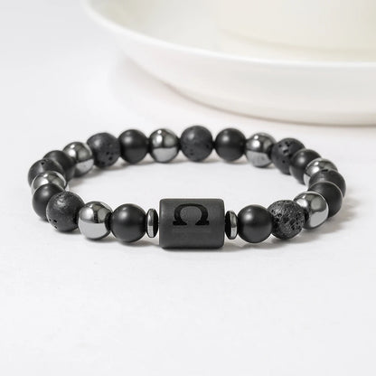 New Arrival 12 Zodiac Energy Bracelet Natural Volcanic Stone Black Retro Handmade Couple Beaded Jewelry