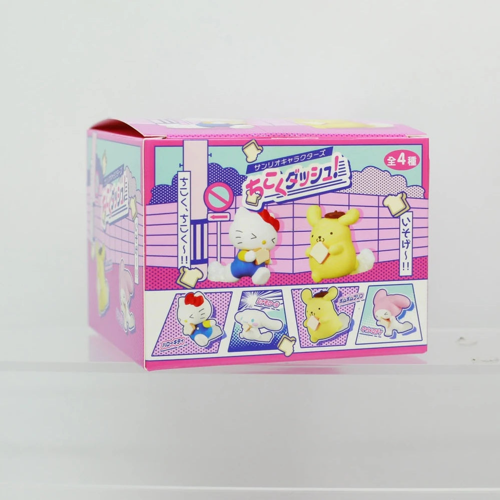 Sanrio Characters Hello Kitty Cinnamoroll Hold Bread Running Figures Blind Box Toy Model Desk Decor Car Ornaments Collection