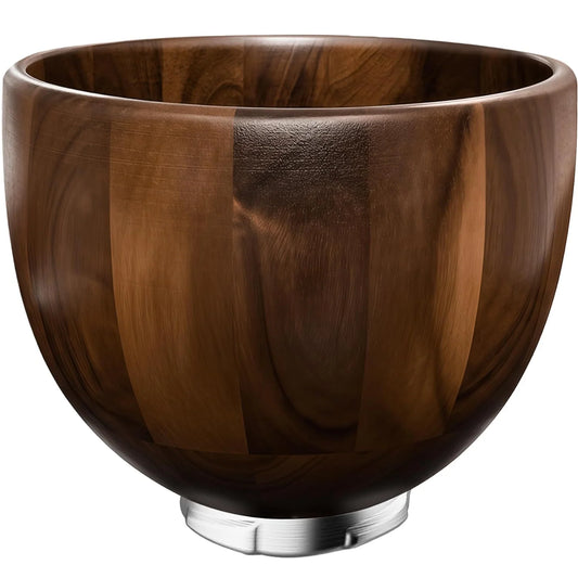 5QT Walnut Wood Mixing Bowl for KitchenAid 4.5 & 5QT Tilt-Head Mixers, Handmade Natural Walnut with Stainless Steel Locking Base