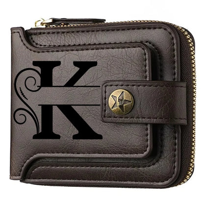 Personalized  PU Leather Chain Short Wallet For Man, Engraved Name&Text Bifold Stylish Brown Wallet For Man Valentines Birthday