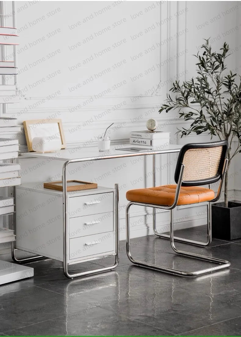 Bauhaus Stainless Steel Desk Compact Tubular Steel MDF with Drawer Compute Desk Office Desk