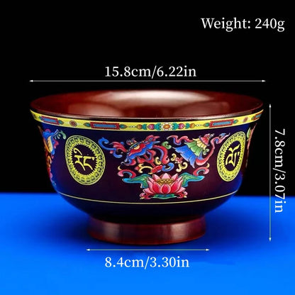 Tibetan-Style Solid Wood Dark-Colored Tsampa Bowl,Auspicious Wooden Butter Tea Bowls,Handicraft Holy Water Bowl Buddhist Item