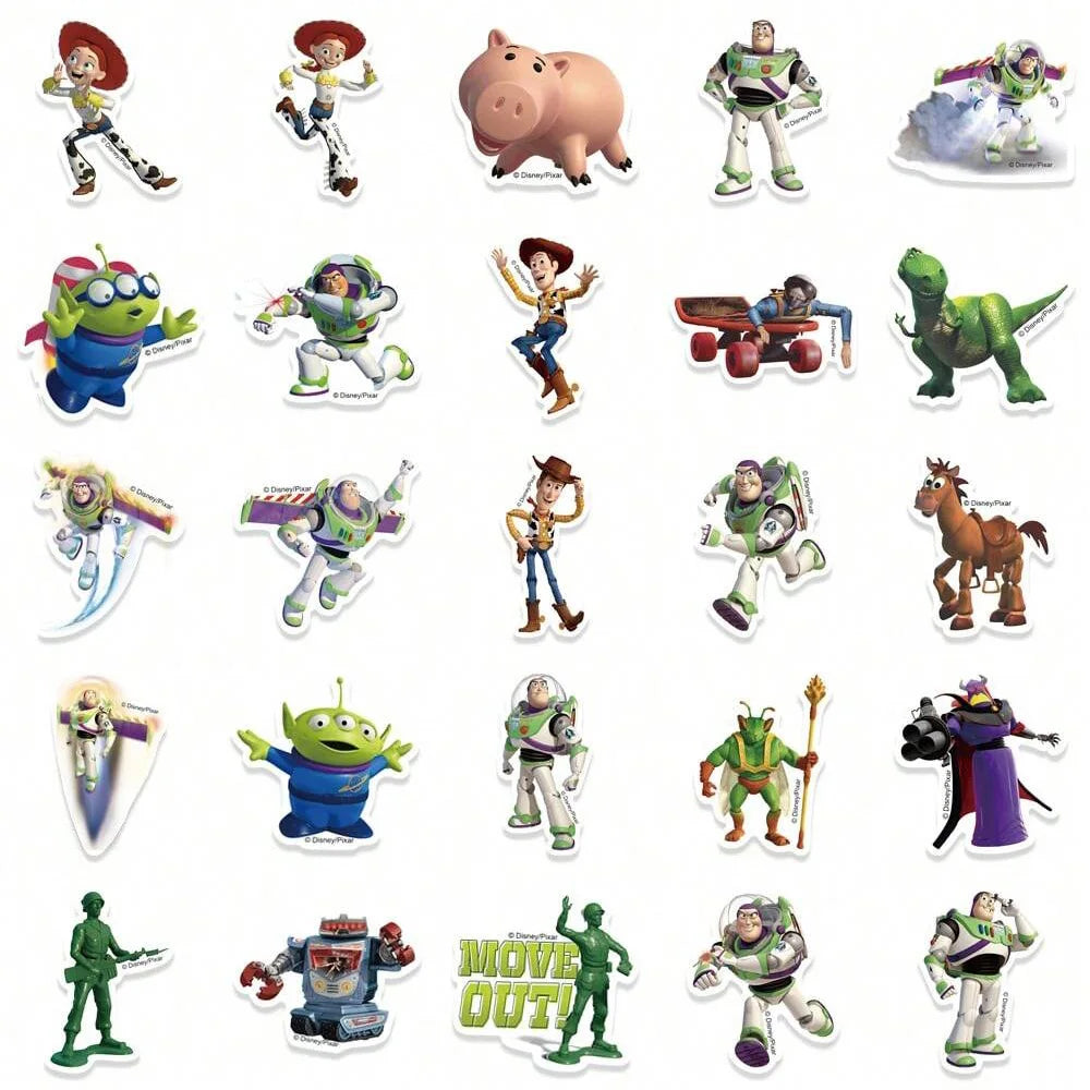 50PCS Disney Officially Licensed Toy Story Waterproof Vinyl Stickers Buzz Lightyear Woody Jessie Rex Alien DIY Decals for Laptop