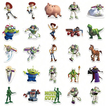 50PCS Disney Officially Licensed Toy Story Waterproof Vinyl Stickers Buzz Lightyear Woody Jessie Rex Alien DIY Decals for Laptop