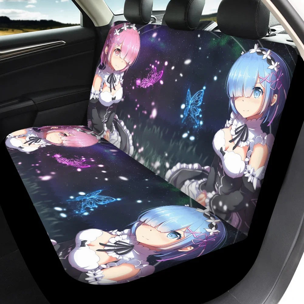 Re Zero Rem Ram 3D Printing Anime Universal Fit Car Seat Covers Black Front Seat Durable Washable Auto Mads Vehicle Seat Covers