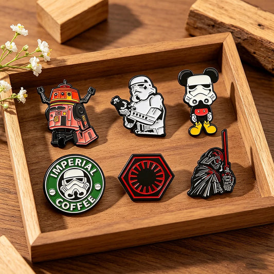 6pcs Star Wars Darth Vader Stormtrooper Ename Pins Cartoon Collectible Badges Jewelry Backpack Accessories Lapel Brooches