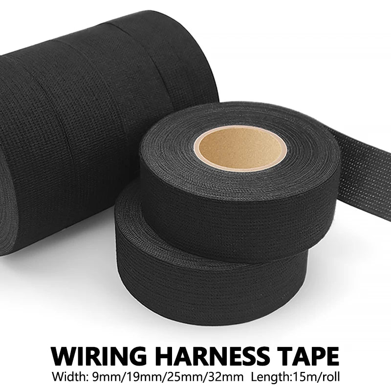 15Meter 9mm~32mm High - Quality Adhesive Fabric Tapes for Automotive Wiring Electrical Projects Heat-Resistant Cloth Tape