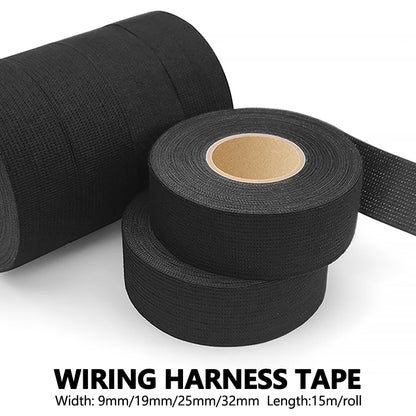 15Meter 9mm~32mm High - Quality Adhesive Fabric Tapes for Automotive Wiring Electrical Projects Heat-Resistant Cloth Tape