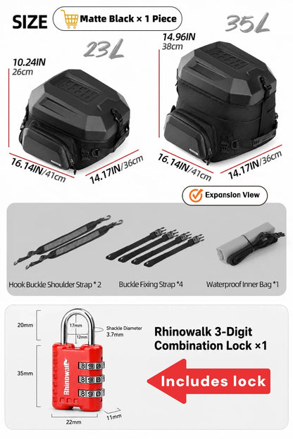 Rhinowalk Motorcycle Helmet Tail Bag 23L-35L Expandable Waterproof Rear Seat Bag Backpack for Street Sport ADV Bikes Storage New