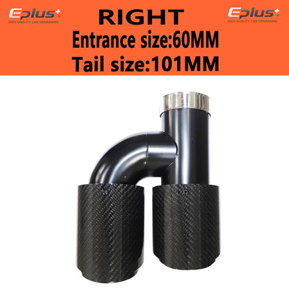 EPLUS Car Carbon Fiber Glossy Muffler Tip H Shape Double Exit Exhaust Pipe Mufflers Nozzle Decoration Universal Stainless Black