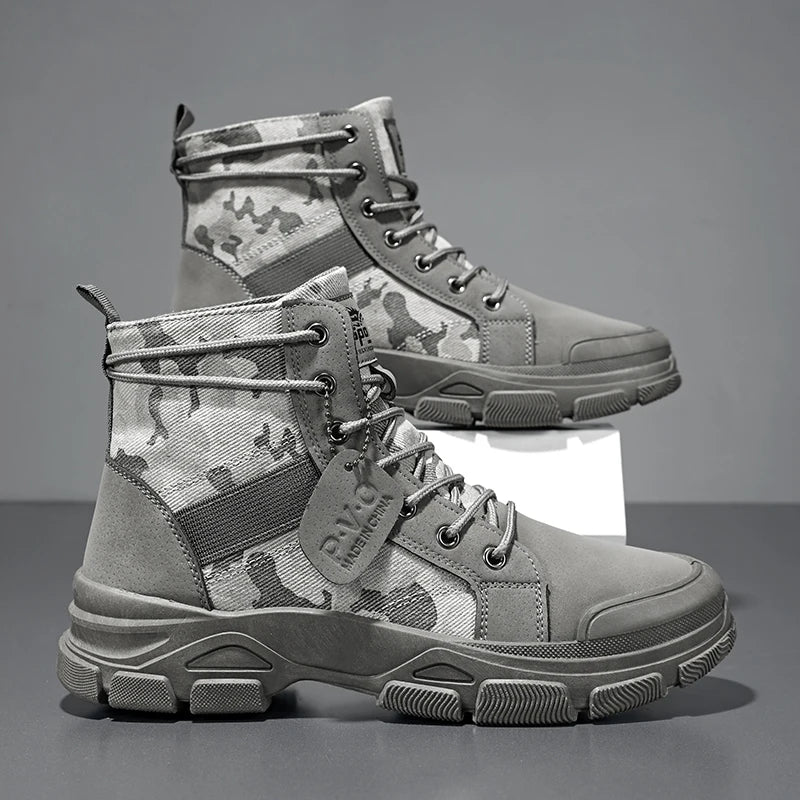 High-Top Work Boots, Outdoor Wear-Resistant Thick-Soled Boots, Versatile Casual Short Boots for Men and Women, Non-Slip Height-Increasing Desert Boots