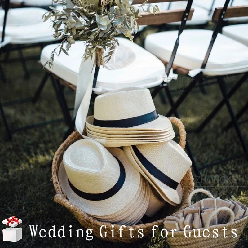 58/60cm Wedding Straw Fedora Hat for Men Women Trilby Hat Short Brim Panama Hat Beach Havana Party Favors Big Head Gentleman Cap