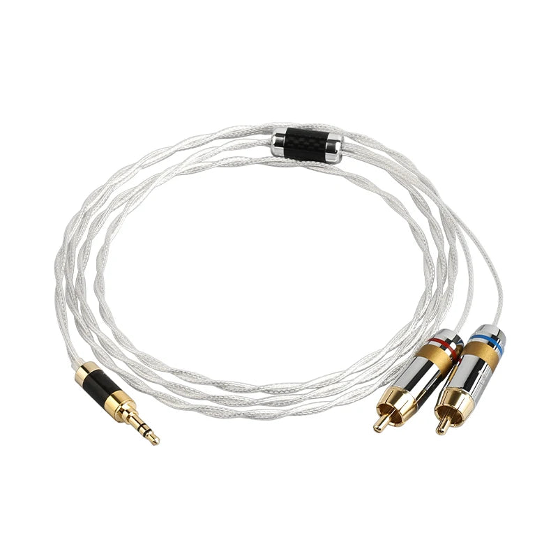 YYAUDIO Hifi 3.5mm to 2 RCA Cable Pure Silver Main Core Siver-plated Screening 3.5mm Jack to 2rca Male Aux Cable Hifi