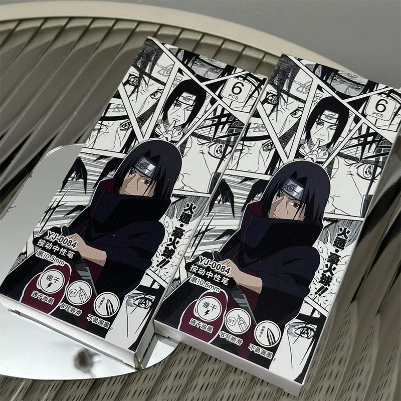 6pcs Anime Naruto Action Figure Manga Gel Pen Set Cartoon Uchiba Clan Sasuke Figures Printing Writing Ballpoint Pen Toys Gifts