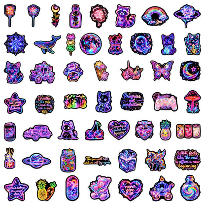 50-Pack Waterproof Neon Graffiti Stickers for Luggage Guitar Skateboard Fridge - Cool Student Stationery Decorative Decals