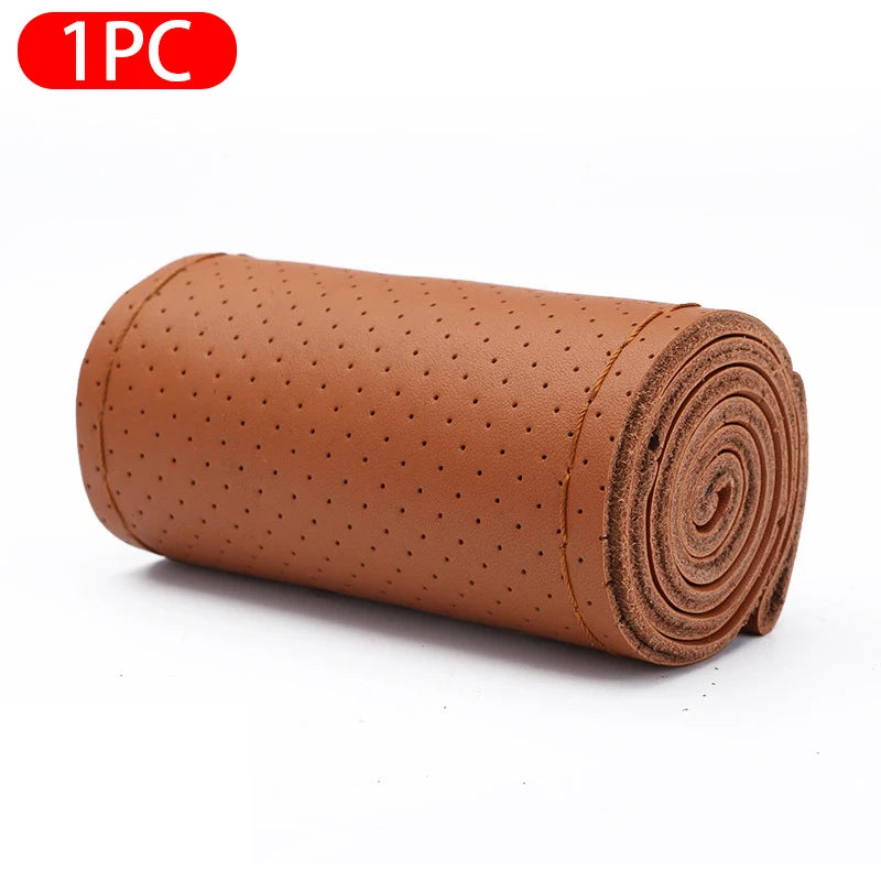 SEAMETAL 100% Genuine Leather Steering Wheel Cover Breathable Wear-Resistant Braid Car Steer Wheel Cover Universal for 37-39cm