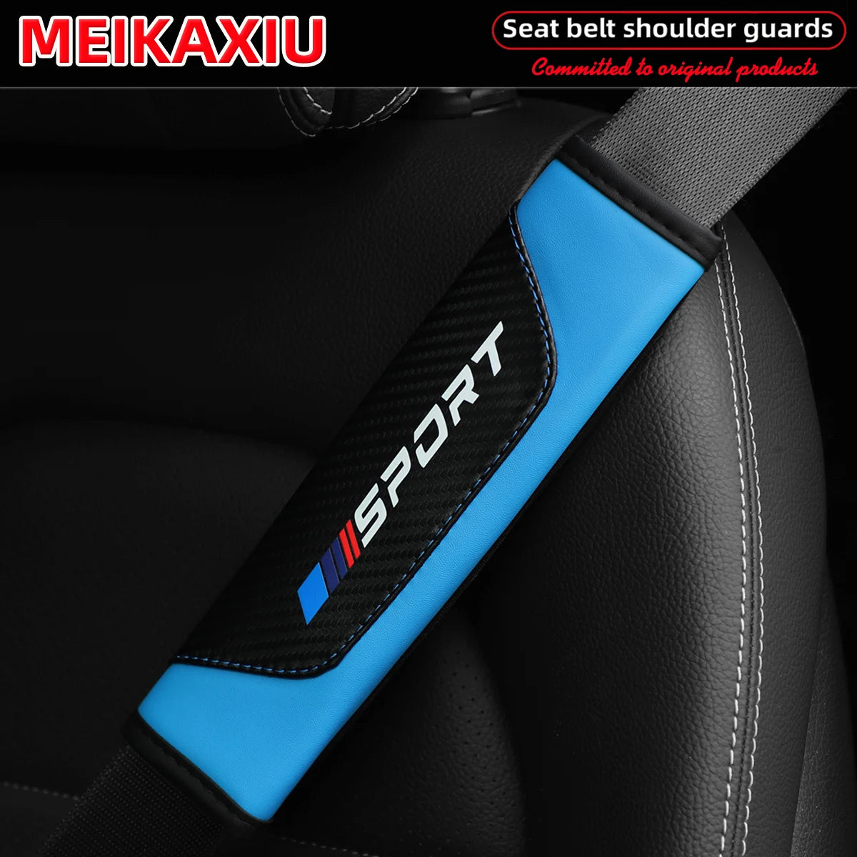 1/2PCS Women's PU Leather Carbon Fiber Sport Car Shoulder Guard Cover Seat Belt Decoration New Car Accessory