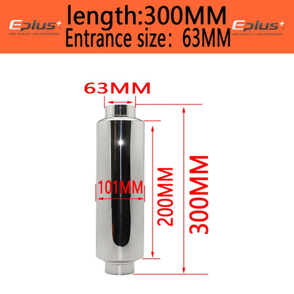 EPLUS Universal Stainless Steel Straight‑Through Car Exhaust Systems Resonator Muffler Middle Pipe Silver O.D 51/57/63/70/76MM