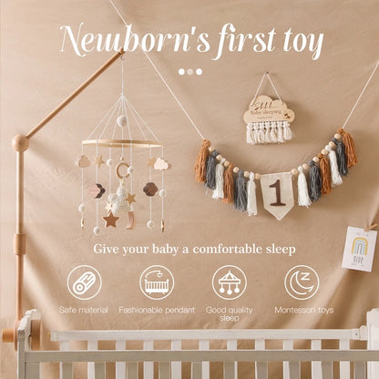Let's Make Baby Rattle Toy 0-12 Months Wooden Mobile Newborn Music Box Bed Bell Hanging Toys Holder Bracket Infant Crib Toy Gift