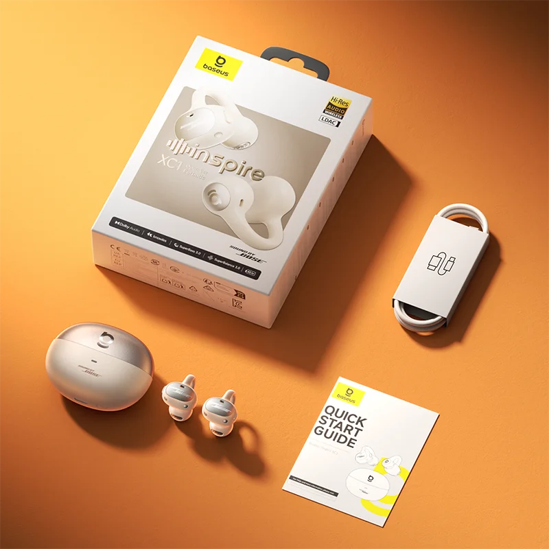 Baseus Inspire XC1 Sound by Bose Ear Clip Wireless Earbuds Bluetooth 6.1 Open Earphones earrings 4-Mics Clip on ear buds
