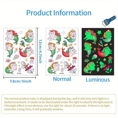 16 Sheets Luminous Kids Temporary Tattoos Mixed Styles Glow in The Dark Tattoos Fake Tattoo Stickers for Boys and Girls