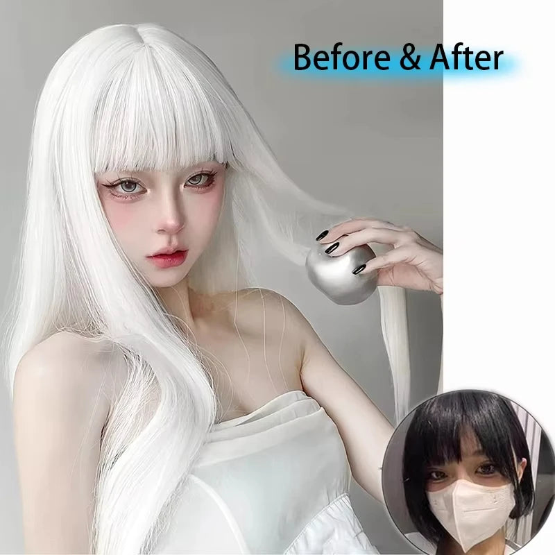 White Long Straight Wigs for Women with Bangs Natural Looking Synthetic Hair Wig for Halloween Cosplay Daily Use