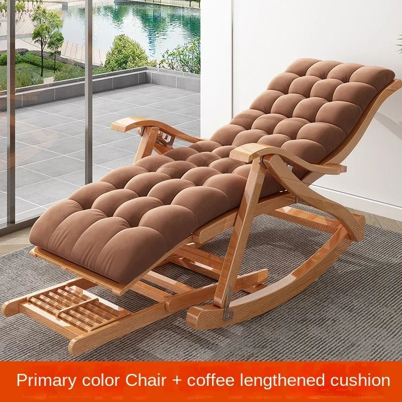 UVR Folding Rocking Chair Adult Bamboo Lounge Chair Home Balcony Leisure Armchair Armchair Lazy Sofa Rattan Chair