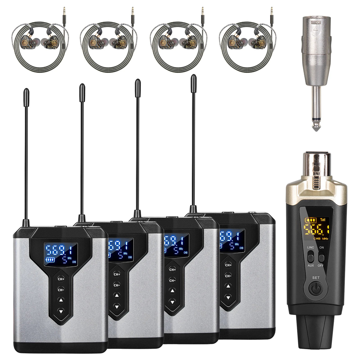Stereo UHF in-ear monitoring wireless system DT1/2/4 transmitter and receiver of live music stage performance studio