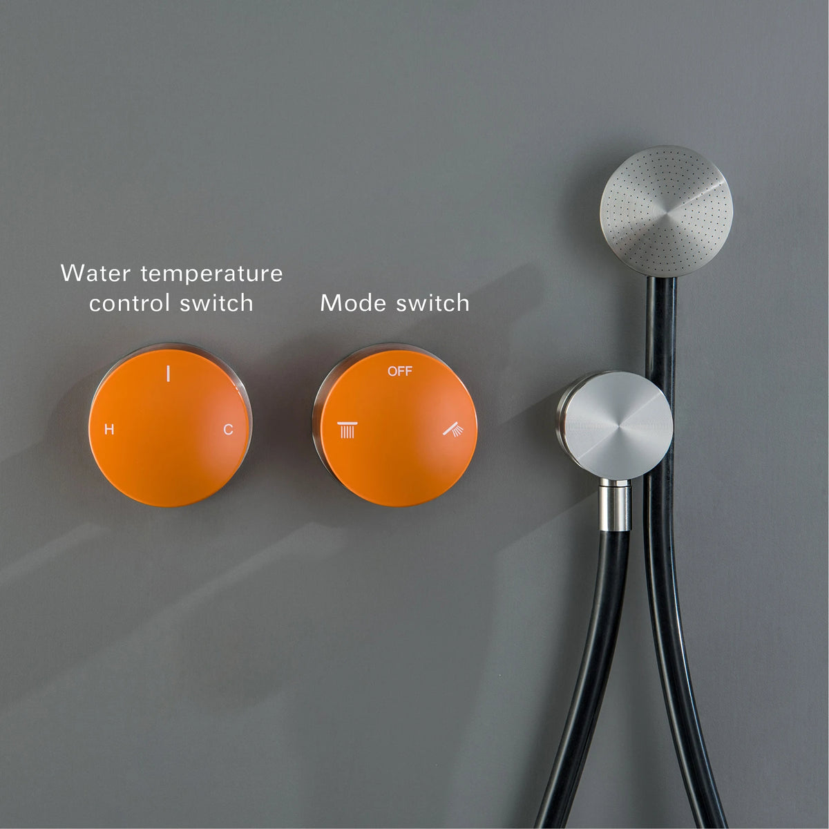 Aitana Minimalist Black Brass Wall-Mounted Bathroom Shower System with LED Light Rainfall Head 2 Functions of Hot And Cold Water