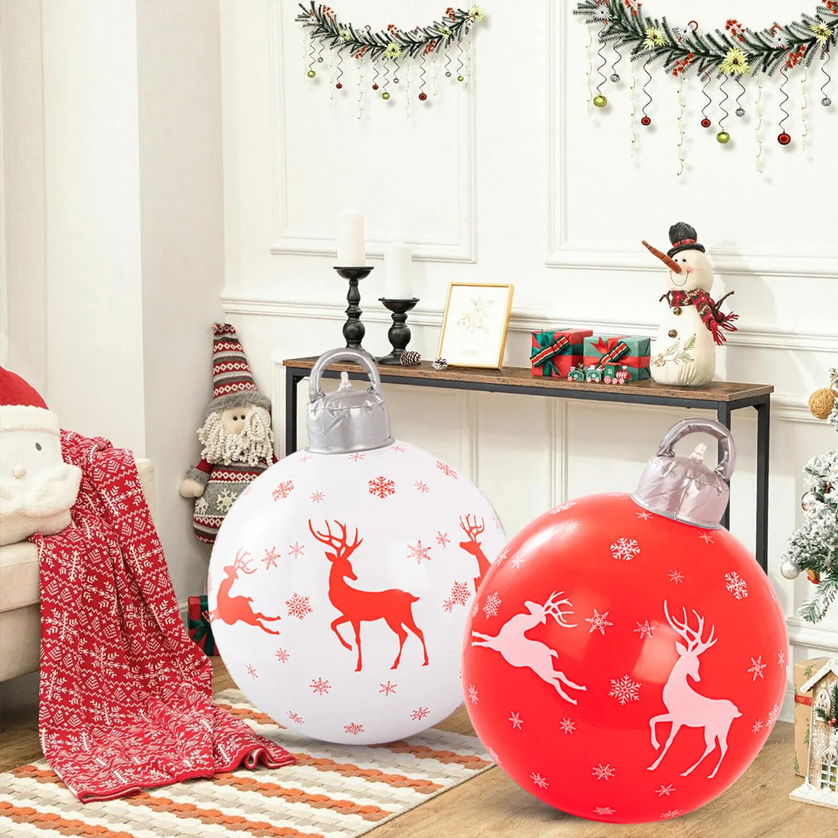 2Pcs 40cm PVC inflatable Christmas decoration ball ornament. Christmas outdoor holiday yard lawn porch decoration