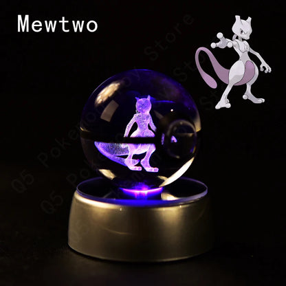 Pokemon Crystal Ball 3D Pikachu Mewtwo Mew Gengar Night Light Lamp Base Pokeball Crystal Pokemon Glass Ball Figure Birthday Gift