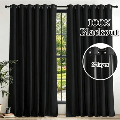 Blackout Curtains Eyelet 100% Light Blocking Thermal Insulated Curtains for Bedroom Living Room Darkening Drapes Door Curtains