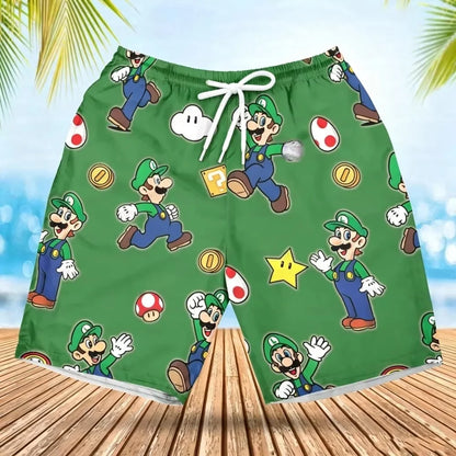2026 Summer Men's Women's Quick-Drying Beach Shorts Luigi Yoshi Printed Shorts for Beach Swimming Pools Gyms and Outdoor Sport