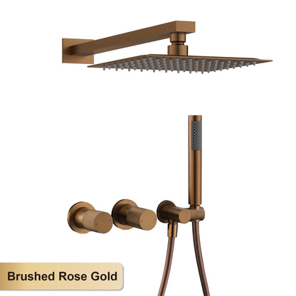 Luxury Bathroom Brass Gun Grey Wall-Mounted Shower System 2 Function Embedded Bath Mixer Tap Dual Spray Rainfall/Handheld