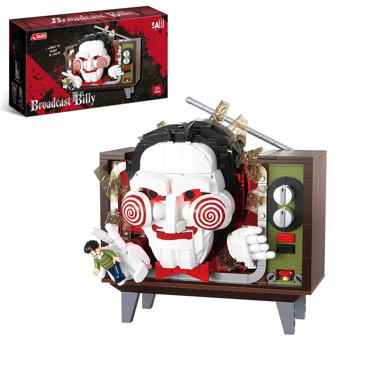 JAKI Officially Licensed Saw Billy Television Building Set with Movie Sounds Moving Mouth Horror Collectible Gift for Adults