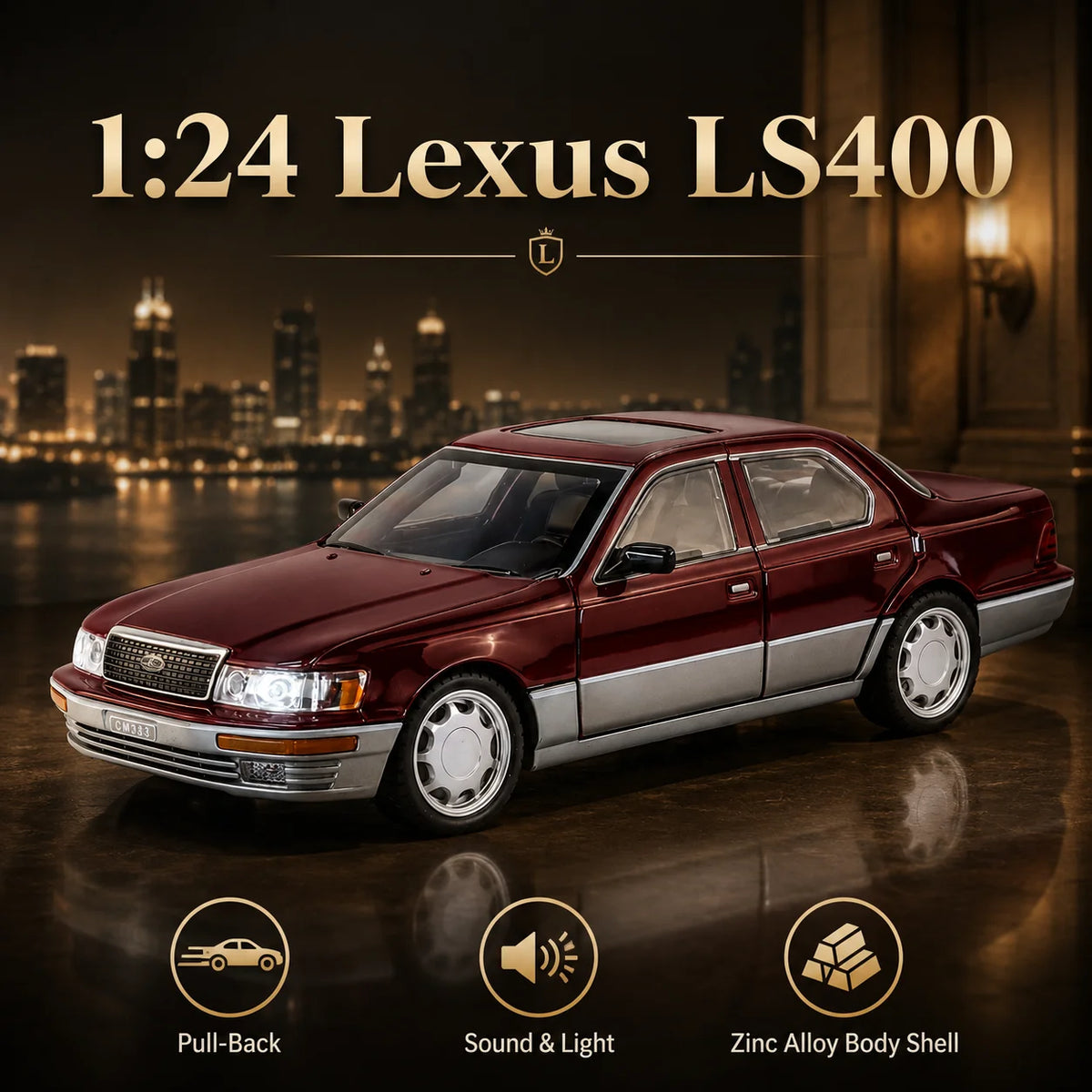 1/24 Lexus LS400 Classical Toy Car Model Diecast Alloy Metal Miniature Vehicle Model Sound & Light Collection Gift For Boyfriend
