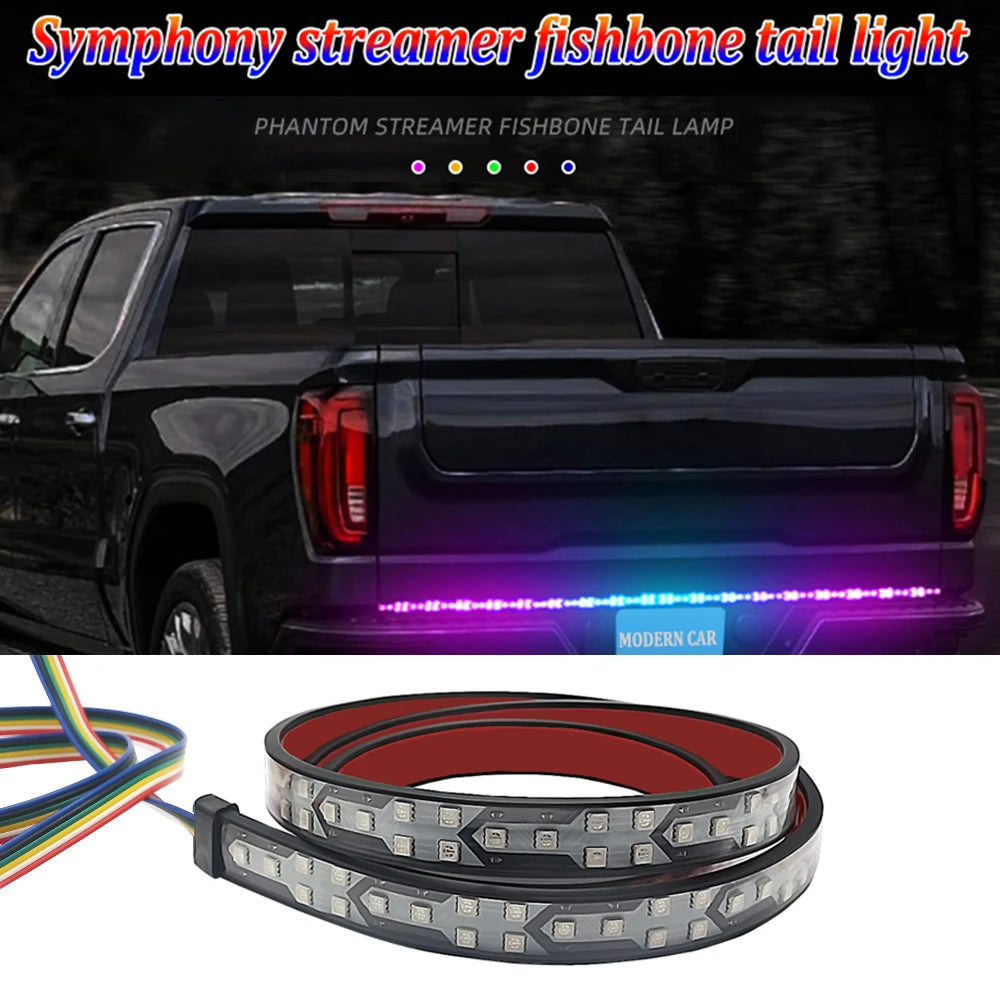 Dynamic Colorful 12V 24V RGB Pickup Turn Signal Rear Light Truck Container Cargo Jeep RV SUV Brake Light Strip LED Tail Light