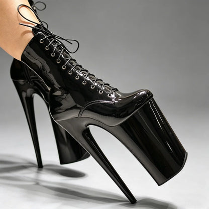 10" Heel And 6 3/4"(26CM) Platform Extreme High Heels Pole Dancing Lace Up Ankle Boots In Stock