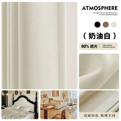 Custom Cream Luxury Beige Thick Chenille Curtains for Living Room Bedroom Dining Blackout Herringbone Texture Window Fashion