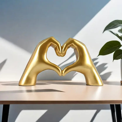 1PC Golden Heart Hand Statue, Mini Resin Valentine/Birthday Gift for Bedroom/Office/Entryway Decor w/Gift Box