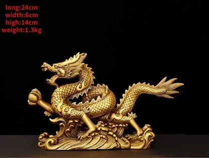 Feng Shui Lucky Copper Dragon Ornaments Wealth Figurine Home Office Desktop Decor